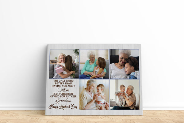 Happy Mother's Day Grandma Canvas - Personalized Photo Collage Gift for Grandmother, Nana & Grandkids Photo Wall Art| N2518