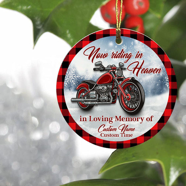 Riding In Heaven, Personalized Memorial Ornament, Christmas Memorial Gift For Motorcycle Lovers ODT01