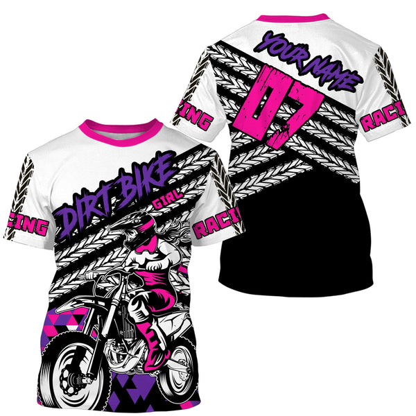 Biker girl pink custom MX jersey UPF30+ dirt bike kid adult Motocross racing shirt motorcycle PDT60