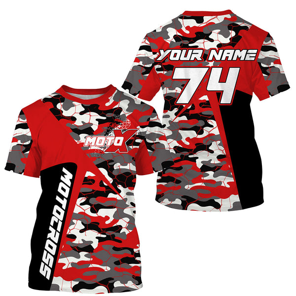 Custom kid men women dirt bike racing jersey MX UV protective red camouflage extreme motorcycle PDT85