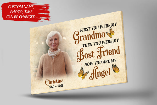Grandma Remembrance - Personalized Memorial Canvas| In Memory of Grandma, Angel Grandma in Heaven Sympathy Canvas, Memorial Gift for Loss of Grandmother, Bereavement Gift| N2336