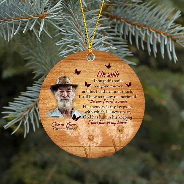 His smile ornament, personalized picture memorial Christmas gift, sympathy poem ornament for loss| ONT115