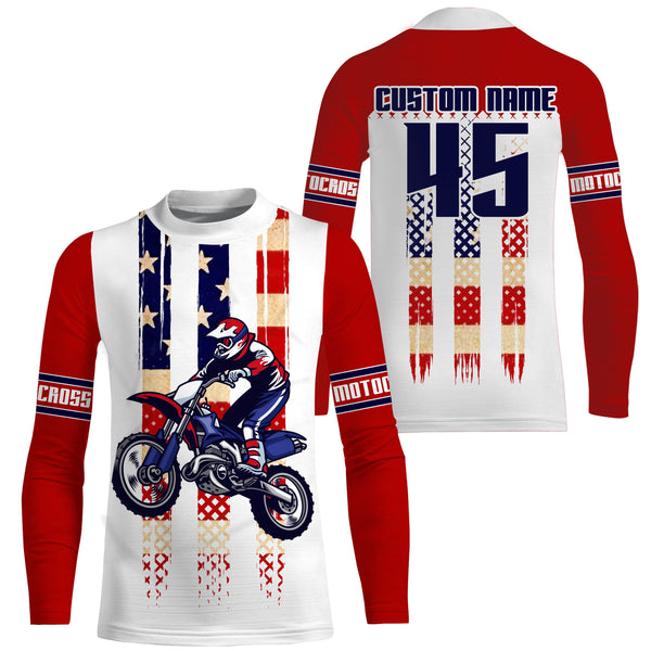 American Flag Motocross jersey personalized UPF30+ kid adult Patriotic dirt bike long sleeves NMS1095