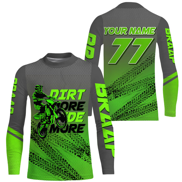 Kid adult custom motocross jersey green UPF30+ dirt bike MX racing Dirt More Ride More off-road NMS976