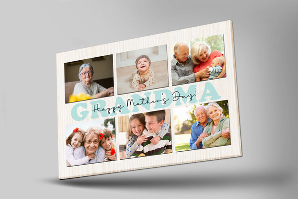 Grandma Happy Mothers Day Personalized Canvas Photo Collage, Mothers's Day Gift for Grandmother from Children, Birthday Christmas Keepsake| N2523