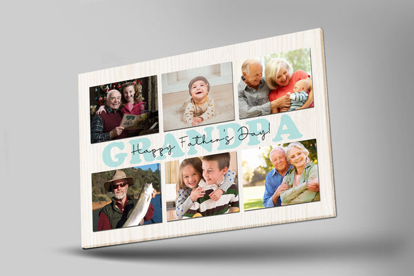 Grandpa Personalized Canvas Photo Collage, Fathers Day Gift for Grandpa Papa Birthday Christmas Keepsake N2522