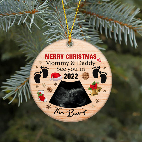 Baby Handprint Ornament| Bump First Christmas to Mommy and Daddy Baby Sonogram Ornament on Christmas OP48
