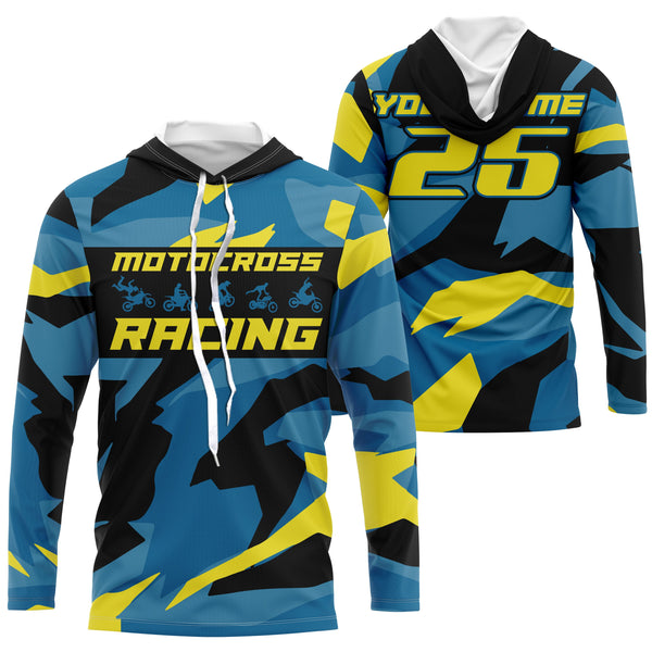 Blue camo custom motocross racing Jersey UPF30+ kids men women dirt bike long sleeves off-road NMS1037