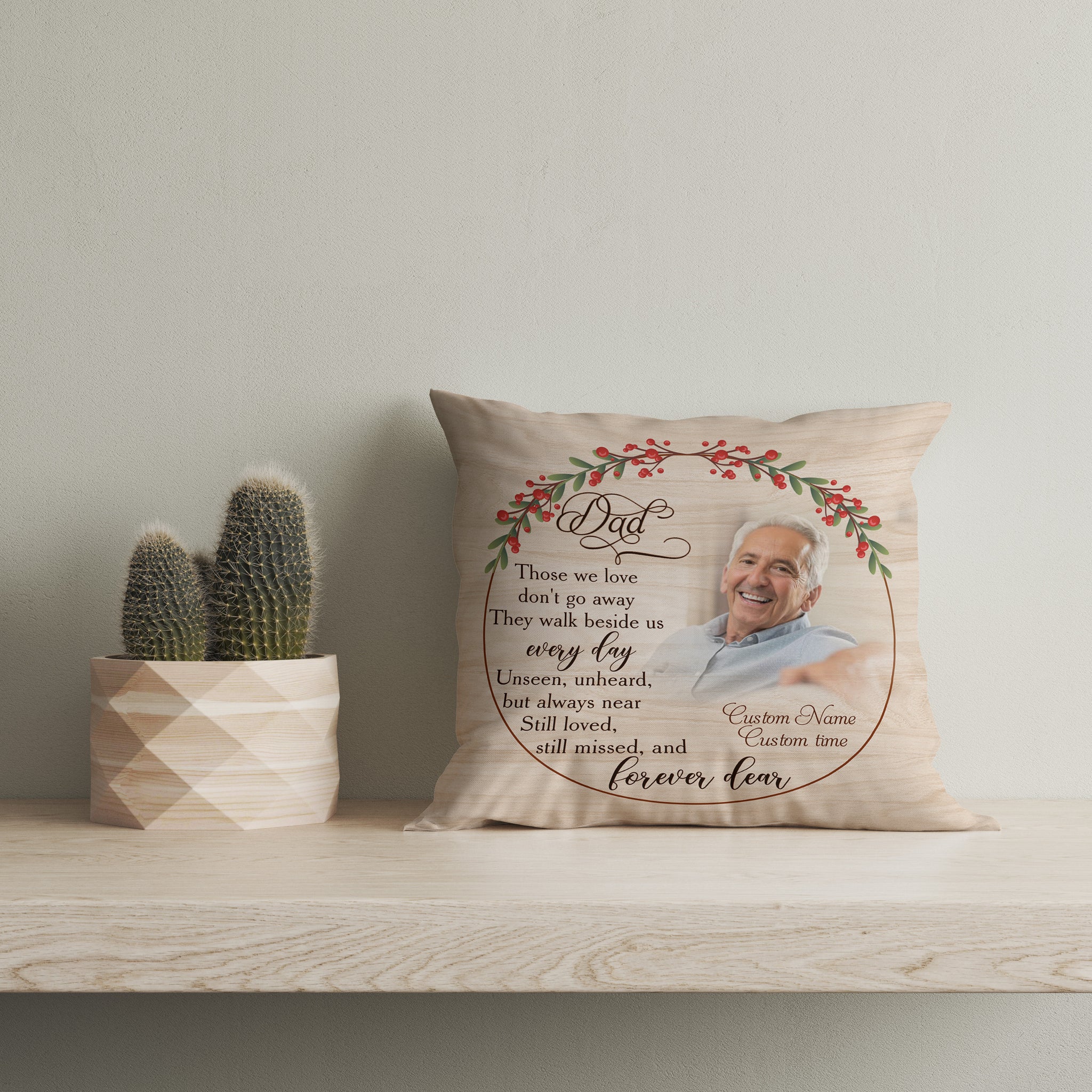 Dad Memorial Pillow, Personalized Sympathy Gift for Loss of Father Bereavement 1-sided Print NPL186