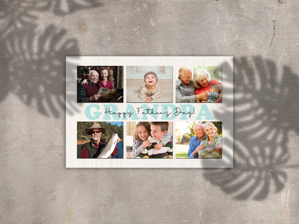 Grandpa Personalized Canvas Photo Collage, Fathers Day Gift for Grandpa Papa Birthday Christmas Keepsake N2522