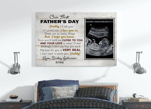 Our First Father's Day Personalized Canvas Dad to Be Gift New Daddy 1st Time Father Gift Custom Sonogram N2557