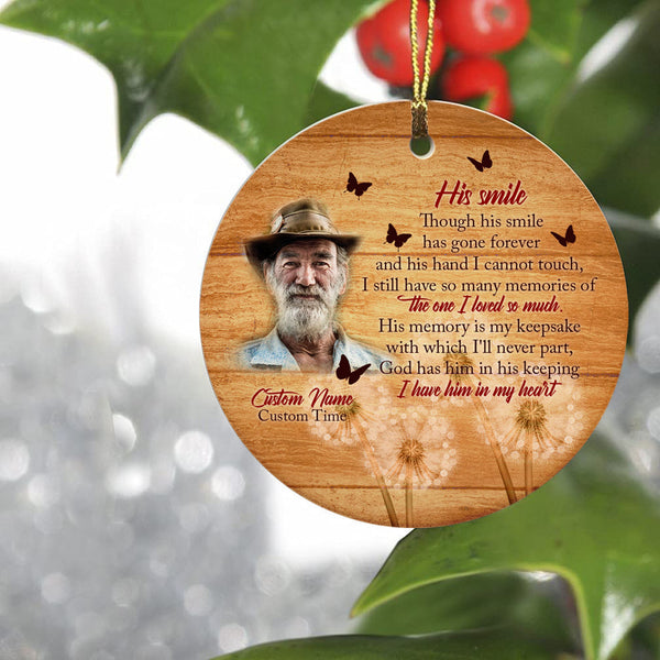 His smile ornament, personalized picture memorial Christmas gift, sympathy poem ornament for loss| ONT115