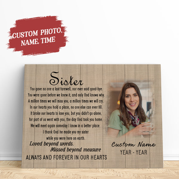 Personalized Sister Memorial Canvas, Sister in Heaven, Bereavement Sympathy Gift for Loss of Sister N2697
