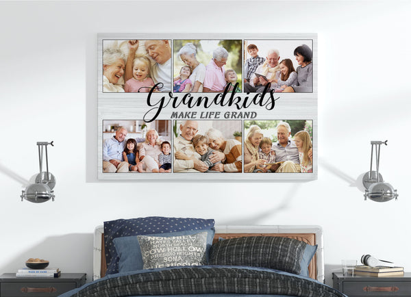 Grandkids Make Life Grand Personalized Canvas Photo Collage, Mothers's Day Gift for Grandmma, Grandparents Christmas Keepsake| N2524