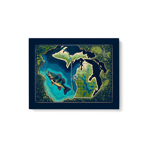 Michigan map art bass fishing canvas for bass fisherman