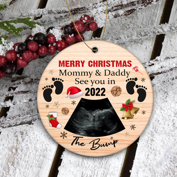 Baby Handprint Ornament| Bump First Christmas to Mommy and Daddy Baby Sonogram Ornament on Christmas OP48