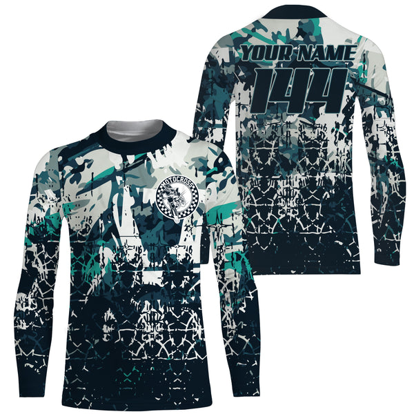 Custom motocross jersey blue camouflage kid men women UPF30+ MX racing dirt bike offroad motorcycle NMS985