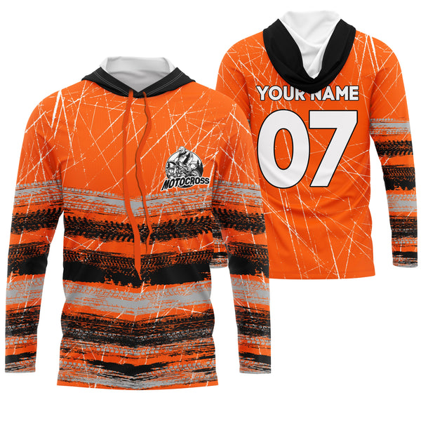 Custom motocross jersey orange tire track dirt bike UPF30+ kids men women motorcycle off-road NMS1032