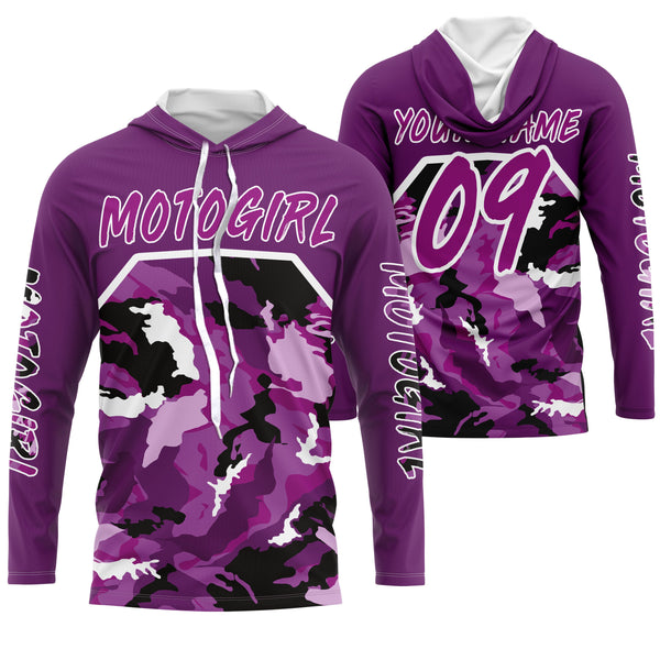 Motogirl purple camo custom motocross jersey UPF30+ girls women dirt bike Powersports long sleeves NMS1038