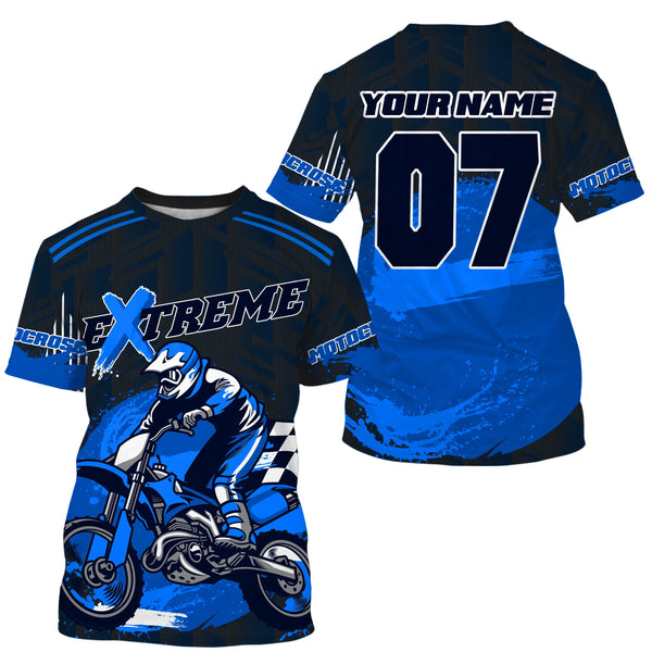 Personalized blue UPF30+ Motocross riding jersey extreme MX racing dirt bike off-road motorcycle  PDT39