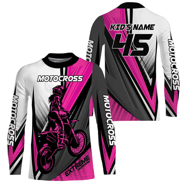 Girls Women Extreme Motocross Jersey Personalized UPF30+ Pink MX Racing Dirt Bike Shirt NMS1219