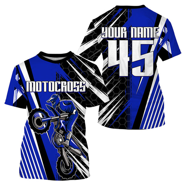 Blue Motocross Men Women Kid Jersey UPF30+ Custom Dirt Bike Off-Road Jersey Extreme Racing Shirt PDT372