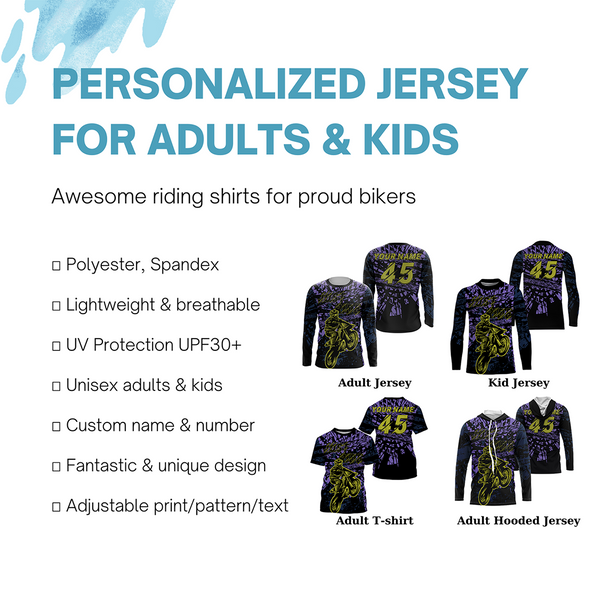 Purple personalized dirt bike jersey adult&kid UV protective off-road Just Ride motorcycle shirt PDT02