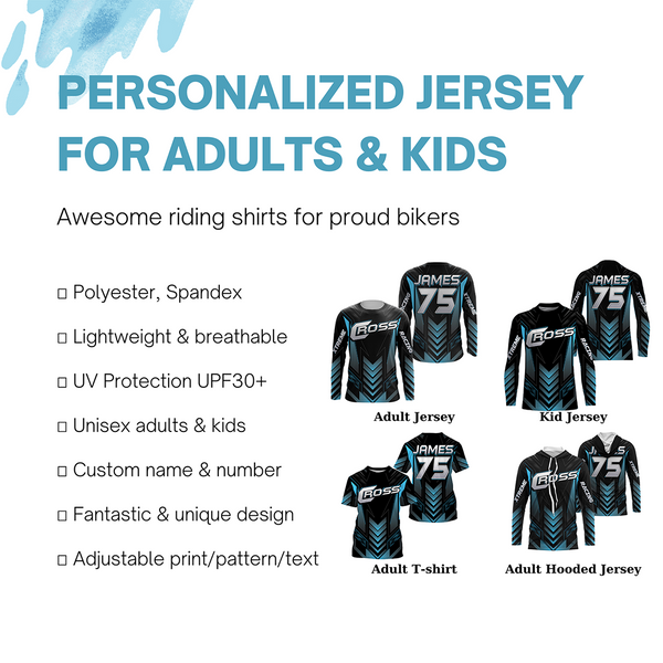 Blue kid adult youth Motocross jersey personalized UV protective MX biker cross motorcycle shirt PDT36