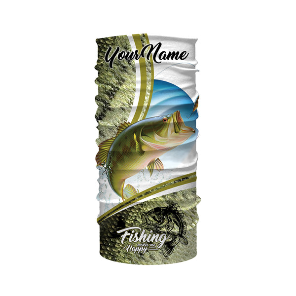 "Fishing makes me happy" Bass Fishing green scale camo custom name UV protection Shirts fishing gifts HVFS034