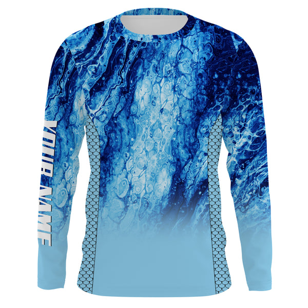 Performance Fishing Shirt for Men Long Sleeve Sun Protection Blue Sea Camo Jerseys TTN79