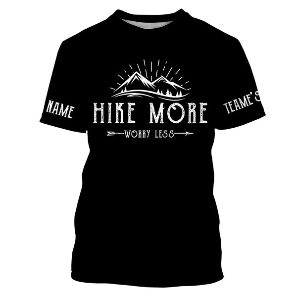 Camping mountain graphic athletic shirts funny hike more worry less personalized long sleeve custom name and team name