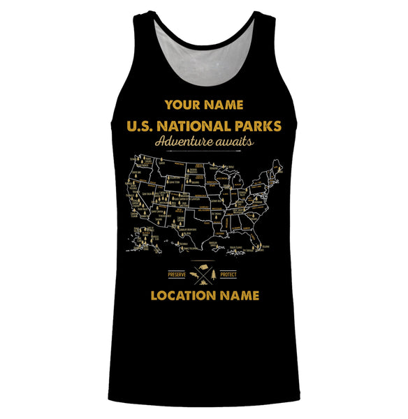 62 national parks map US park vintage camping T-Shirt personalized long sleeve custom name