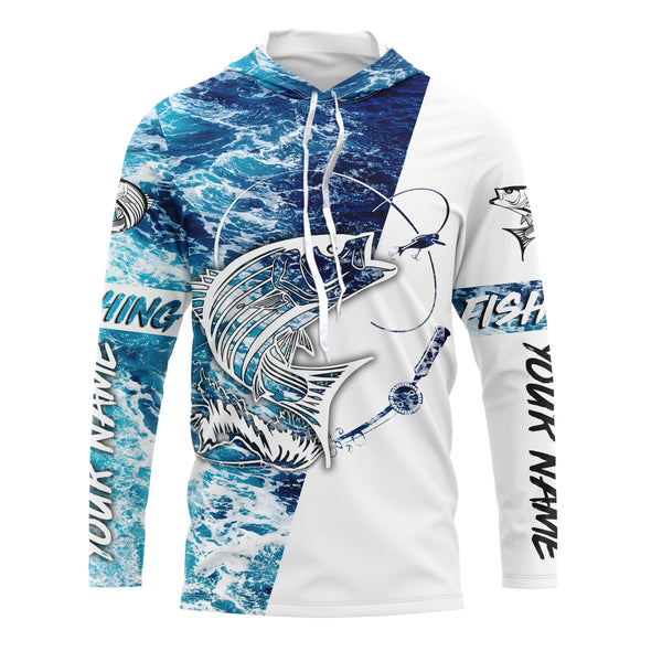 Striped Bass Fishing Custom Long Sleeve Fishing Shirts, personalized Sea wave camo Fishing Shirts - IPHW1684