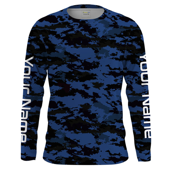 Dark blue camo Custom UV Long Sleeve performance Fishing Shirts, camouflage Fishing apparel - IPHW1579