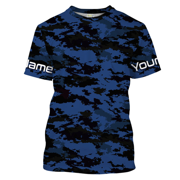 Dark blue camo Custom UV Long Sleeve performance Fishing Shirts, camouflage Fishing apparel - IPHW1579