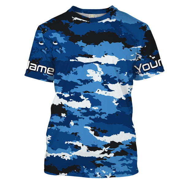 Blue camo Custom UV Long Sleeve performance Fishing Shirts, camouflage Fishing apparel - IPHW1580