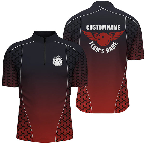 Custom Bowling Shirts With Names For Men, Flaming Bowling Ball Bowling Team Shirts | Red IPHW4240