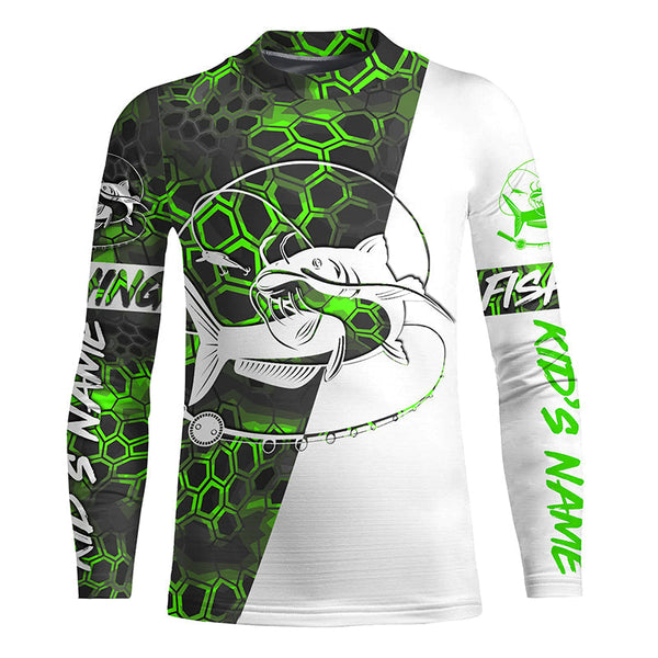 Custom Catfish Long Sleeve Tournament Fishing Shirts, Catfish Fishing Jerseys | Green Camo IPHW4792
