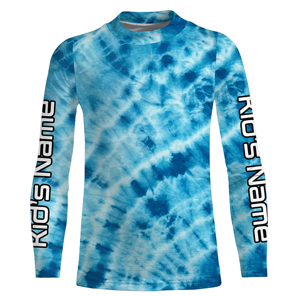 Personalized blue tie dye Long sleeve performance Fishing Shirts, Fishing gifts for Fisherman IPHW3581