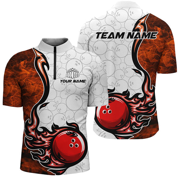 Custom Flame Bowling Shirts For Men Bowling Ball Pattern Bowling Team Jerseys For Bowlers IPHW5495