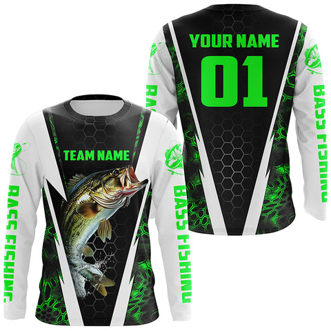 Personalized Bass Fishing Sport Jerseys, Bass Fishing Long Sleeve Tournament Shirts | Green Camo IPHW4575
