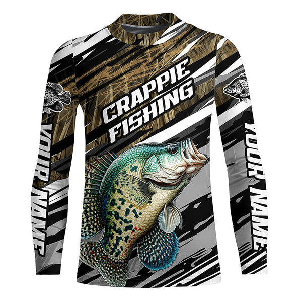 Crappie Fishing Camo Long Sleeve Fishing Shirts, Custom Crappie Tournament Fishing Jerseys IPHW5953