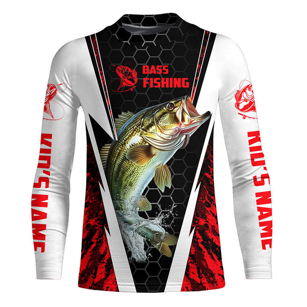Personalized Bass Fishing Sport Jerseys, Bass Fishing Long Sleeve Tournament Shirts | Red Camo IPHW4405