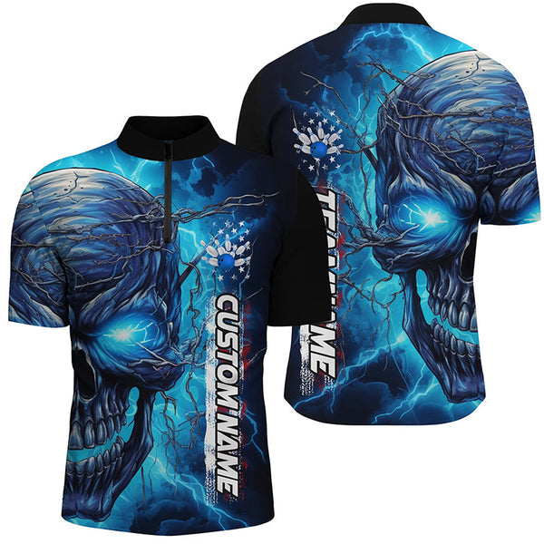 Blue Thunder Lightning Custom Bowling Team Shirts For Men, Personalized Bowling Jerseys IPHW5188