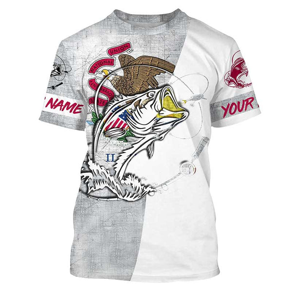 Illinois Bass Fishing tattoo Custom Long sleeve Fishing Shirts, IL Bass Fishing gifts IPHW3542
