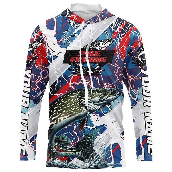 Red, White And Blue Lightning Camo Custom Pike Long Sleeve Tournament Fishing Shirts IPHW6030
