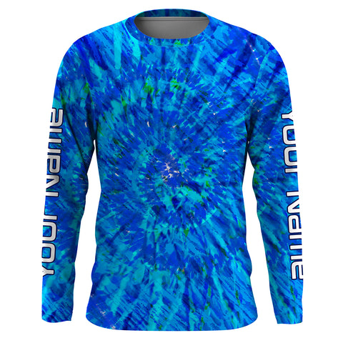 Blue Tie Dye Custom Long Sleeve performance Fishing Shirts, tournament Fishing Shirts for men - IPHW1716
