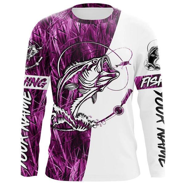 Bass Fishing Tattoo Pink Camo Custom Long Sleeve Fishing Shirts For Men,Women And Kid IPHW5749