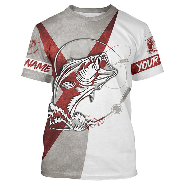 Alabama Flag Bass Fishing Custom Long Sleeve Fishing Shirts, Alabama Bass Fishing Jerseys IPHW3966