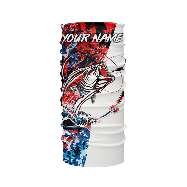 Personalized Bass Long Sleeve Tournament Fishing Shirts, Red White Blue Camo Bass Fishing Jerseys IPHW4535